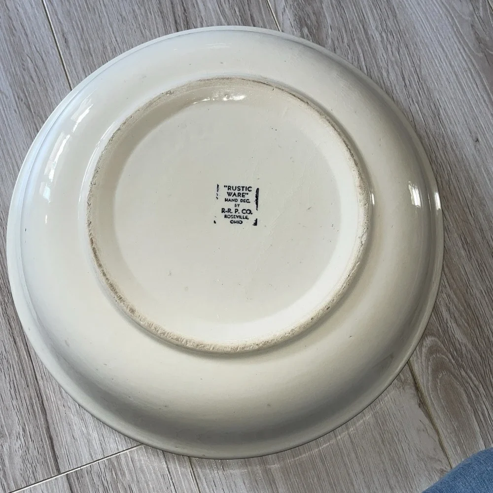 Vintage Rustic Ware Bowl R.R.P, Co Roseville Ohio Pottery Large Bowl Large 14